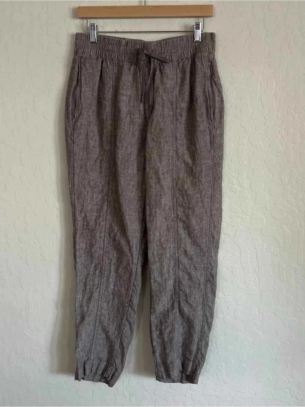 Athleta 100% Linen Retreat High Rise Ankle Pants Small Brown Beach Coastal Boho